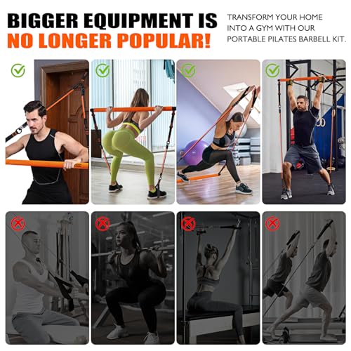 Pilates Bar Kit with Resistance Bands, Pilates Equipment, Multifunctional Pilates Bar for Women & Men, Pilates kit for Hip, Back, Arm, Full-Body Workouts, Home Gym Strength Training Equipment