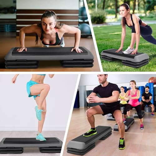 Adjustable Workout Aerobic Stepper, Exercise Step Platform Trainer with 4 Risers,Non-Slip Surface for Home Gym Workout Training