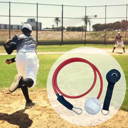 Baseball and Softball Resistance Training Bands,Pitching Training Aids, Baseball Connectors with Door Anchor are Baseball Training Accessories Improve Pitching,Arm Strength.-Red