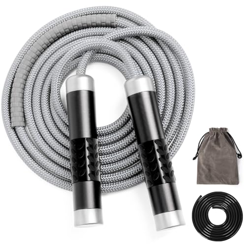 1LB Weighted Jump Ropes for fitness Women Men, Aluminum Handles for MMA, Boxing, CrossFit, Weight-loss Workouts, Tangle-Free Ball Bearing Rapid Speed Skipping Jump Rope with Adjustable 9mm Cotton & PVC Cord