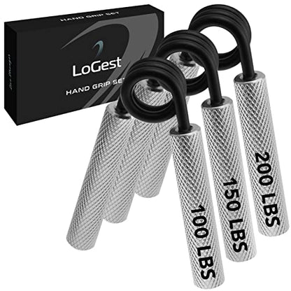 Logest Metal Hand Grip Set, 100LB-200LB 3 Pack 50LB-200LB 4 Pack No Slip Heavy-Duty Grip Strengthener with Gift Box, Great Wrist & Forearm Hand Exerciser, Home Gym, Hand Gripper Grip Strength Trainer