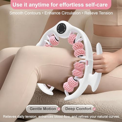 Cellulite Massage Roller, Cellulite Roller for Legs & Body, Handheld Muscle and Fascia Massager for Arms Waist Stomach, Anti Cellulite Massager Stick for Relaxation - color: Pink