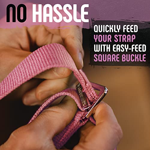 Yoga Strap, Friction-Less Easy-Feed Buckle, Super Soft Cotton/Polyester Blend Webbing, Free eGuide. (8 Feet) - color: Pink