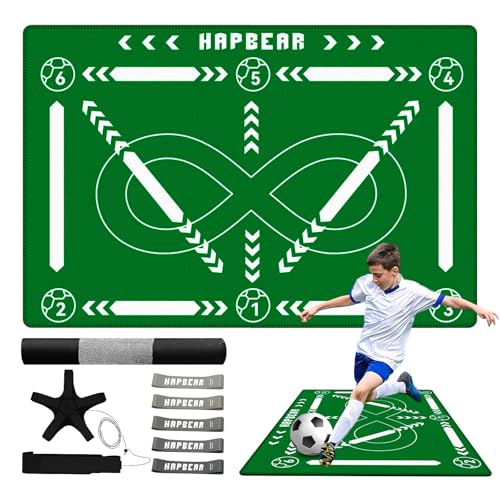 HAPBEAR Soccer Training Mat - 0.2" Thickened Professional Footwork & Ball Mastery Equipment - Anti-Slip Silent Football Practice Mat for Home & Gym - All Ages Speed Agility Trainer