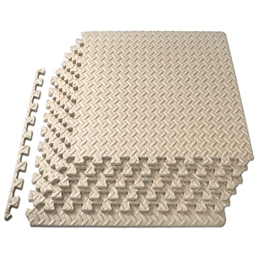 ProsourceFit Exercise Puzzle Mat 1/2-inch, EVA Interlocking Foam Floor Tiles for Home Gym, Workout Equipment, Kids Play Areas, Beige, 24 Sq Ft - 6 Tiles - color: Beige, size: 6 Pack (24 SQ FT)