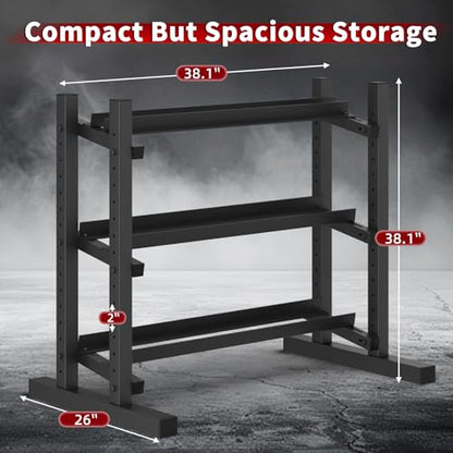 3-Tier Professional Dumbbell Rack, Commercial Grade Dumbbell Storage Rack,1300/1800LB Capacity with Barbell Holder, Adjustable Heavy-Duty Weight Rack for Home Gym, Weight Stand for Dumbbells, Kettlebells & Weight Plates (Rack Only)