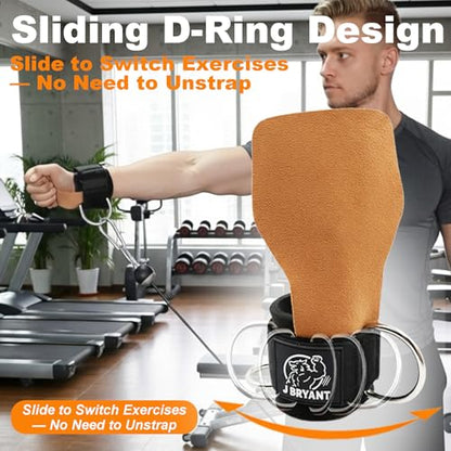 Weight Lifting Wrist Straps with Sliding D-Ring, Leather Palm Grip, Wrist Support, Adjustable Connection Angle for Weightlifting, Cable Flys & Full-Body Workouts, 2mm Genuine Leather Palm & 7mm Neoprene Wrist Padding, Anti-Slip for Men Women
