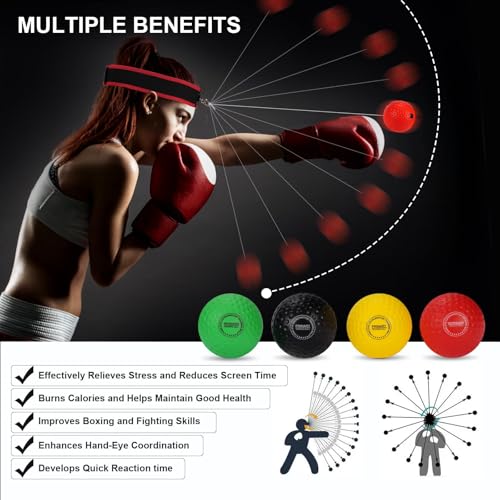 Dermasy® Upgraded Boxing Reflex Ball, Boxing Training Ball with Headband Perfect for Reaction, Punching Speed, Fight Skill, Fitness, Newst Boxing Equipment - style: 4 balls