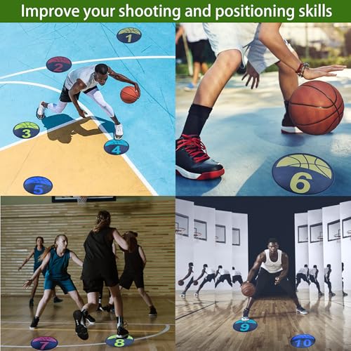 Basketball Training 9 Inch Poly Spots, 10PCS Anti-Slip Training Basketball Spot Markers Floor Spots, Waterproof Flat Filed Cones Poly Dots for Basketball Training