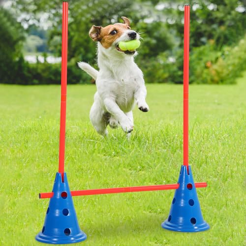 Dog Agility Hurdle Cone Set Dog Agility Course Backyard Set with Height Adjustable Include 12 Cones 6 Rods Training Equipment for Pet Obstacle Course Outdoor Games(Blue, Orange)