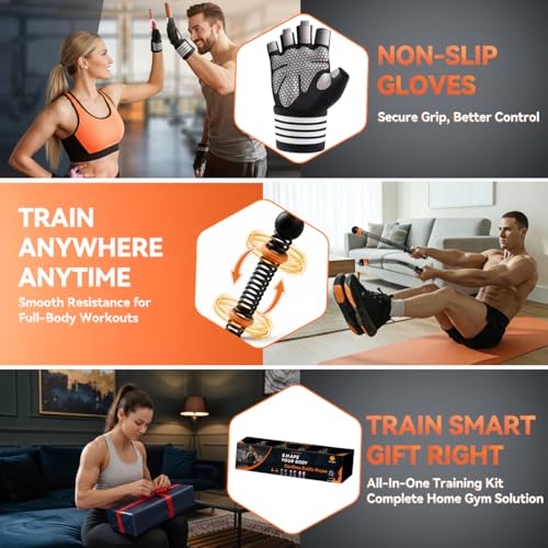 Ropeless Battle Ropes Adjustable Trainer, Cordless Weighted Exercise Equipment for Home Gym Workouts, Portable Compact Arm Strength for Men Women, Heavy Flex Rope Stick Fitness Gift