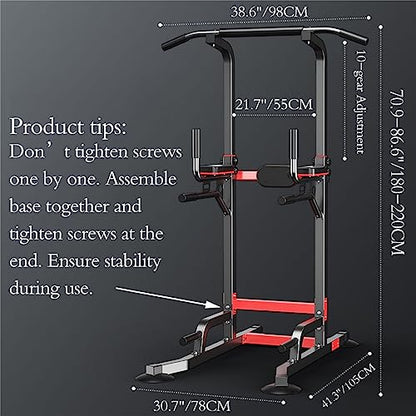 Power Tower Dip Station Pull Up Bar - Multi-Purpose Home Gym Equipment with Adjustable Height and Non-Slip Foot Pads - 330lbs/150kgs Capacity - color: Black (Upgraded Model)