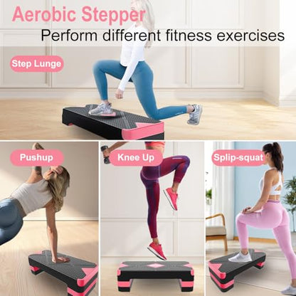 Aerobic Exercise Step, Adjustable Aerobic Stepper for Exercise, Workout Step Platform, Step Up Box, 26.5" Step Deck with 4” 6” 8” Adjustable Height Risers, Women Home Gym Fitness