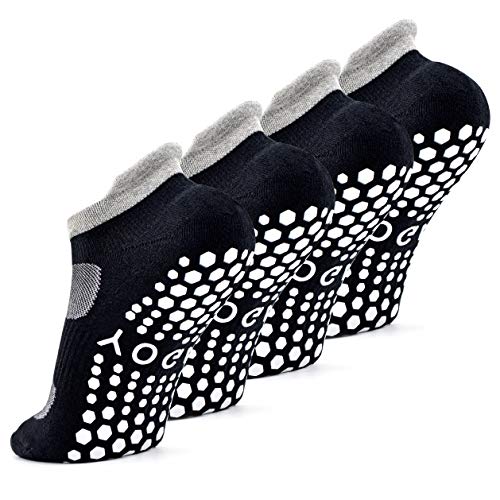 Busy Socks 2 Pack Women Ankle Non Slip Yoga Pilates Grip Socks with Cushion - color: 2 Pairs Black