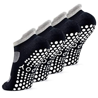 Busy Socks 2 Pack Women Ankle Non Slip Yoga Pilates Grip Socks with Cushion - color: 2 Pairs Black