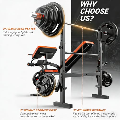 XDDIAS Weight Bench, 770LBS Bench Press Set with Leg Extension, 6 in 1 Olympic Weight Bench for Home Gym, Adjustable Workout Bench with Rack & Preacher Pad, Flat Incline Bench for Weight Lifting