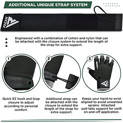 RDX Weight Lifting Gloves, Additional Stretchable Long Wrist Support, Full Palm Grip, Men Women Fitness HIIT Workout, Bodybuilding Powerlifting Strength Training Cycling Exercise Home Gym Equipment