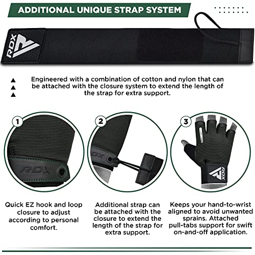 RDX Weight Lifting Gloves, Additional Stretchable Long Wrist Support, Full Palm Grip, Men Women Fitness HIIT Workout, Bodybuilding Powerlifting Strength Training Cycling Exercise Home Gym Equipment