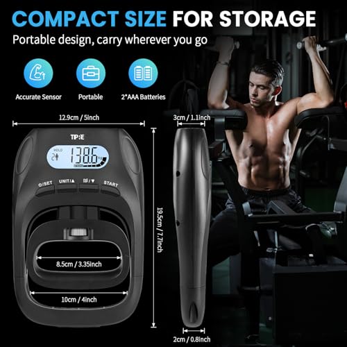 396lbs/180kg Grip Strength Tester, Hand Grip Dynamometer, Digital Grip Strength Tester with LCD Display, Adjustable Hand Grip Training Gauge, Hand Grip Testing for Sports Home School Use - color: Black