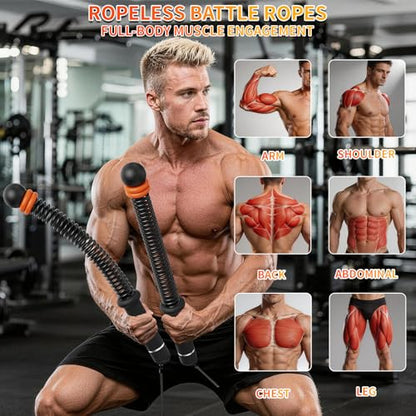 Ropeless Battle Ropes for Home Gym, Portable Cordless Weighted Battle Rope - size: Adjustable Black