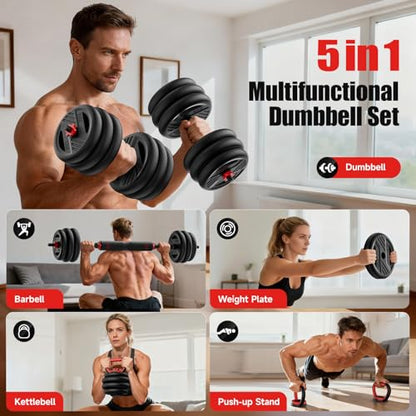 Adjustable Dumbbell Set, 20/30/45/70/90lbs Free Weight Set With Double Locknut, 5-in-1 Dumbbells Set Includes Barbell, Kettlebells, Push up Stand, Weight Plate, Fitness Exercise for Home Gym Suitable Men/Women - style: 20LB(10LB Pair)