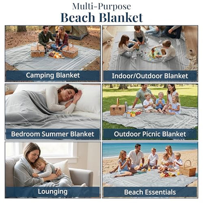 LANE LINEN Beach Blanket Sand Free, Picnic & Giant Beach Towel - Grey - color: 08: Grey, size: Beach Blanket (82" x 82")