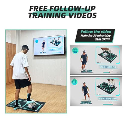 Soccer Training Mat with Training Videos, Soccer Dribble Trainer for All Ages - Soccer Footstep Training Equipment with Non-Slip Socks - Ideal Gift Set for All Age Kids