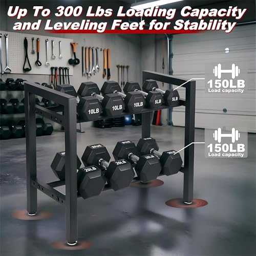 Dumbbell Rack, 2-Tier | 3-Tier Weight Rack for Home Gym, 300LB | 450LB Adjustable Dumbbell Rack Stand Only Weight Storage Rack Gym Organizer