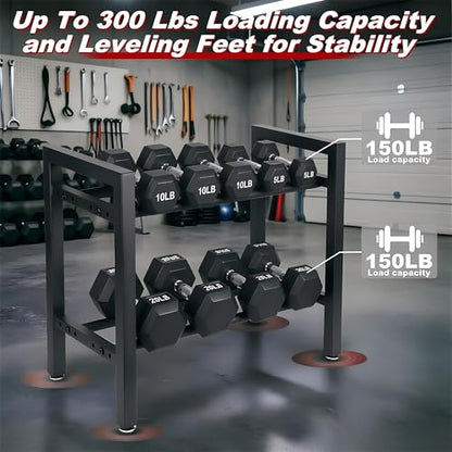 Dumbbell Rack, 2-Tier | 3-Tier Weight Rack for Home Gym, 300LB | 450LB Adjustable Dumbbell Rack Stand Only Weight Storage Rack Gym Organizer