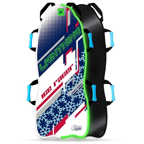 Sunlite Sports Snow Sled for Kids & Adults, Toboggan with Reinforced Bottom & Sturdy Fabric Stitching, Foldable Sled with Ergonomic Handles for Winter Fun, Ultra Portable, 45" Captain with LED Light