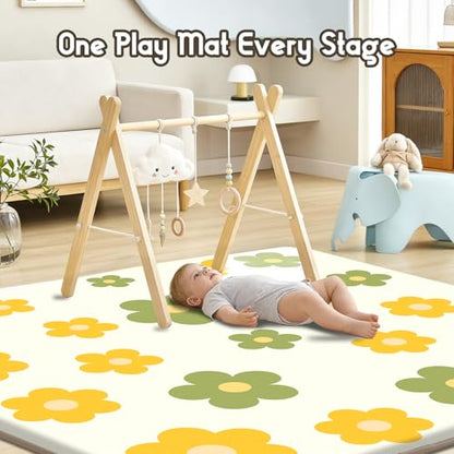 Baby Play Mat for Floor, 1.3-Inch Thickened Foam Soft Padded Playmat for Tummy Time, 59x79 Water-Repellent Coral Velvet Playpen Mat for Toddlers Infant Kids, Floral Prints