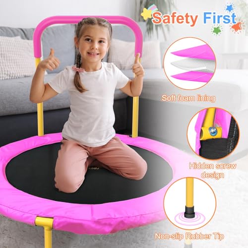 ATIVAFIT 36-Inch Toddler Trampoline with Foam Handle, Foldable Indoor Outdoor Mini Rebounder for Kids Ages 2–6 - color: Pink and yellow