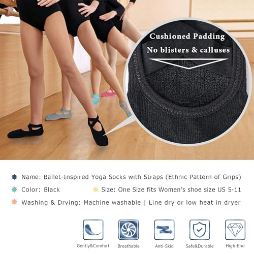 Ozaiic Pilates Socks for Women Non Slip Grip Yoga Barefoot Indoor Workout - color: 3 Pairs of Black