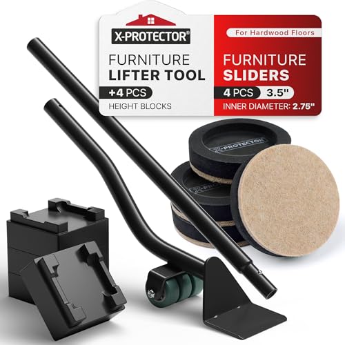 X-Protector Felt Furniture Sliders for Hardwood Floors & Furniture Lifter Tool Set - 4 PCS 3 1/2" Sliders for Furniture with Furniture Jack. Move Your Furniture Easily with Premium Furniture Movers! - size: 4 PCS 3 1/2 inch (with Lifter)