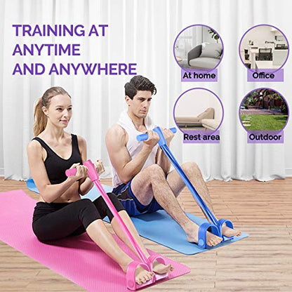 Pedal Resistance Band, Elastic sit up Bands , 4-Tube Pull Rope Multifunctional Tension Rope Body Trainer x Bodybuilding Equipment for Abdomen/Arm/Yoga Stretching Slim Training (Red)