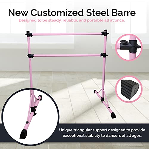 New & Improved 4 Ft Steel Double Ballet Barre with Carry Bag and Beginner Guide,Adjustable&Portable Ballet Barre for Home and Gym,Quality Ballet bar Anti-Wobble,Stretching Dance bar - color: Pink