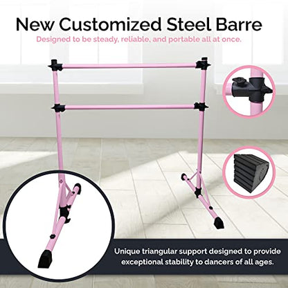 New & Improved 4 Ft Steel Double Ballet Barre with Carry Bag and Beginner Guide,Adjustable&Portable Ballet Barre for Home and Gym,Quality Ballet bar Anti-Wobble,Stretching Dance bar - color: Pink