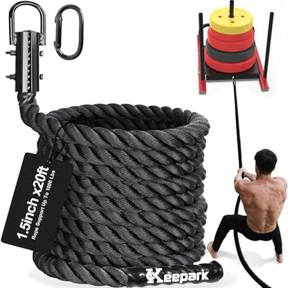 Weight Workout Sled Pulling Rope - 1.5 Inch Dia.15FT 20FT 30FT 40FT Length Heavy Duty Workout Rope for Weight Sled, Tire Drag, Football Training, Fitness Resistance Exercise Equipment for Men & Women