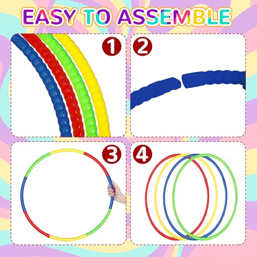 Syhood 12 Pcs Hoops for Kids Plastic, Green, Pink, Yellow, Dark Blue - color: Green, Pink, Yellow, Dark Blue