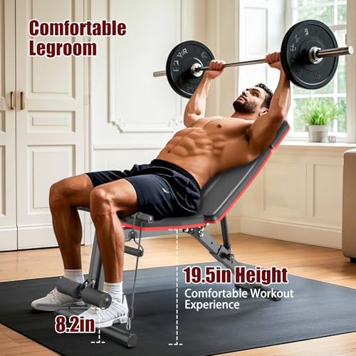 XDDIAS Adjustable Weight Bench, Workout Bench with Leg Extension and Preacher Curl Pad, Weight Bench for Home Gym, Foldable Exercise Bench, Quick Adjustment Incline Bench Press - color: Black A+a pair of 55LB Dumbbells