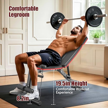XDDIAS Adjustable Weight Bench, Workout Bench with Leg Extension and Preacher Curl Pad, Weight Bench for Home Gym, Foldable Exercise Bench, Quick Adjustment Incline Bench Press - color: Black A+a pair of 55LB Dumbbells