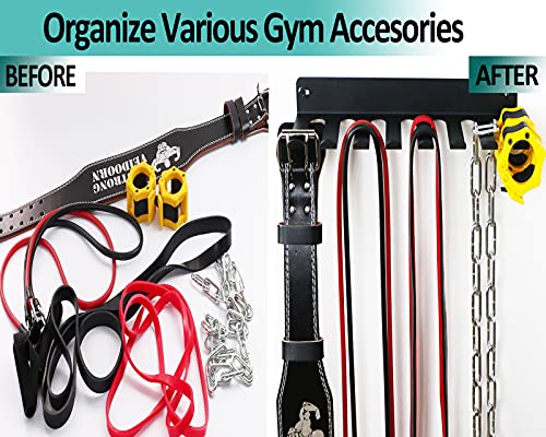 Heavy Duty Wall Mount Gym Rack 16" 8-Prong Multi-Purpose Storage for Barbells, Resistance Bands, Jump Ropes, Lifting Belts, Chains, Foam Rollers & Straps Home Gym Organizer