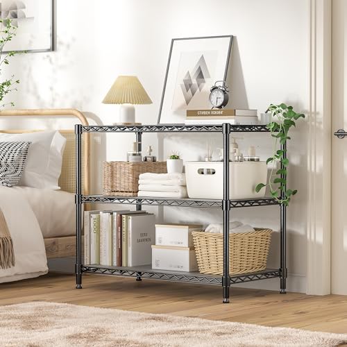 3-Tier Storage Shelves 795LBS Metal Shelving Unit, Adjustable Wire Rack Small Shelf Organizer with Shelf Liners for Kitchen Pantry Office Closet Garage 24" W x 14" D x 30.5" H Black - size: 24" W x 14" D x 30.5" H-3 Tier