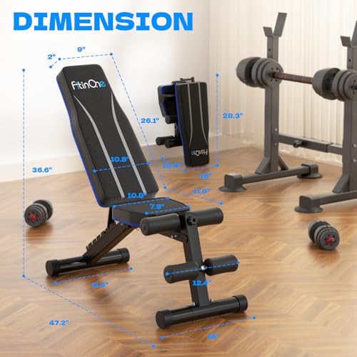 FitinOne Adjustable Folding Weight Bench for Home Gym, 660 lbs Capacity Multi-Functional Workout Bench Sturdy Durable for Full Body - color: Black-Blue