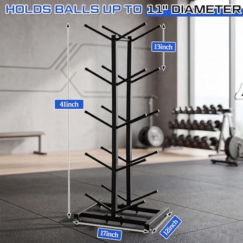 Medicine Ball Rack Storage Metal Durable Tree Holds 10 Slam Balls up to 11 Inch Diameter Vertical Gym Organizer Stand Holder for Organized Gym Fitness Studio Commercial Equipment Storage Black