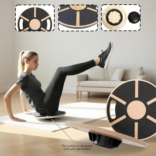 Balance Board - Non-slip Balance Board 360 Degree Rotation - Non-slip Wood Trainer for Enhances Stability Training Fitness Ankle Calf Waist Full Body Exercises Planks