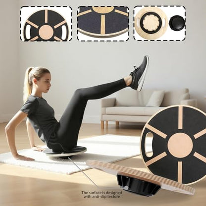 Balance Board - Non-slip Balance Board 360 Degree Rotation - Non-slip Wood Trainer for Enhances Stability Training Fitness Ankle Calf Waist Full Body Exercises Planks