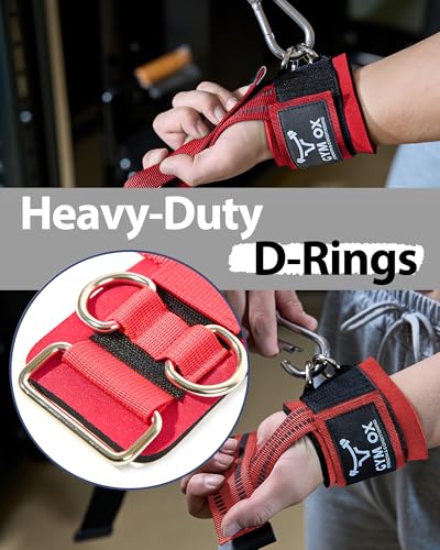 2-in-1 Weight Lifting Straps with D Ring, 7mm Neoprene Padded Wrist Support for Men & Women, Heavy Duty Gym Wrist Straps & Cable Machine Attachment for Gym, Powerlifting, Rows, Pull-ups