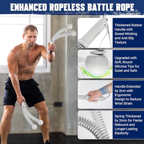 Weighted Ropeless Battle Ropes for Home Gym, Heavy Duty Portable Cordless Battle Rope with Grip Strengtheners & Poster, Battle Rope Sticks for HIIT, Strength & Quiet Cardio Training Men & Women(2PCS)