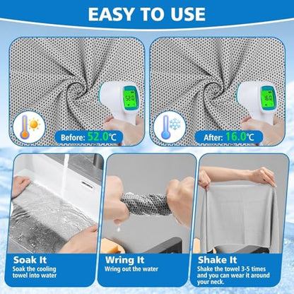 24 Pack Cooling Towels Bulk for Neck and Face 40"x12" Ice Cooling Sweat Rags Microfiber Soft Breathable Soft Chilly Towel for Yoga Golf Sport Running
